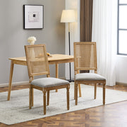 French Country Dining Chair With Rectangular Cane Backrest And Smooth Upholstered Seating - R&R Furniture Gallery (Fountain Valley, CA)