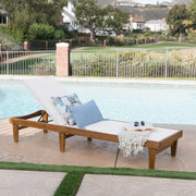 Outdoor Chaise Lounge With Acacia Wood Frame - White / Teak - R&R Furniture Gallery (Fountain Valley, CA)