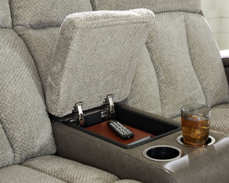 WhipLash - Power Reclining Loveseat With Console / Adj Headrest - Sisal - R&R Furniture Gallery (Fountain Valley, CA)
