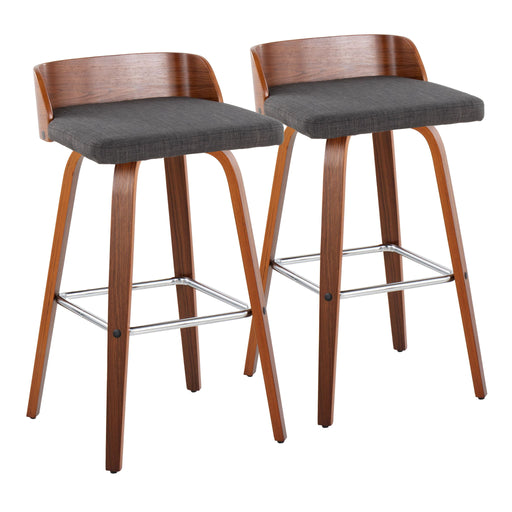 Pair of Lumi Source Maya mid-century modern fixed height barstools with swivel and square footrest, set of 2