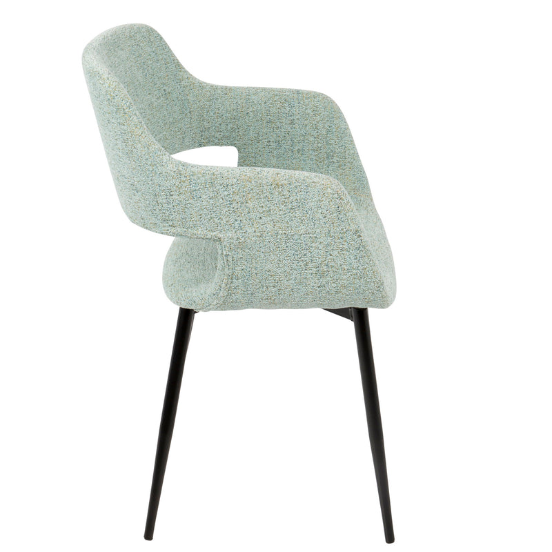 Lumi Source Margarite mid-century modern dining chair set with sleek wooden legs and upholstered seats, two chairs side by side.