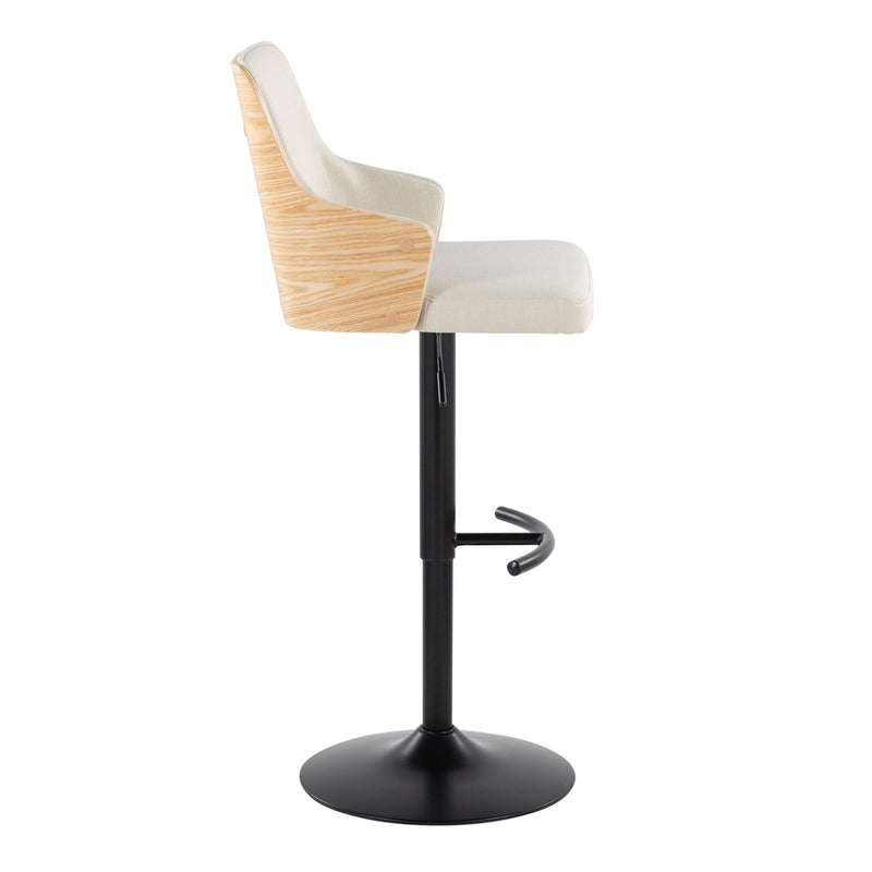 Lumi Source Stella contemporary adjustable barstool set with swivel, rounded T-footrest, featuring sleek modern design and wood finish.