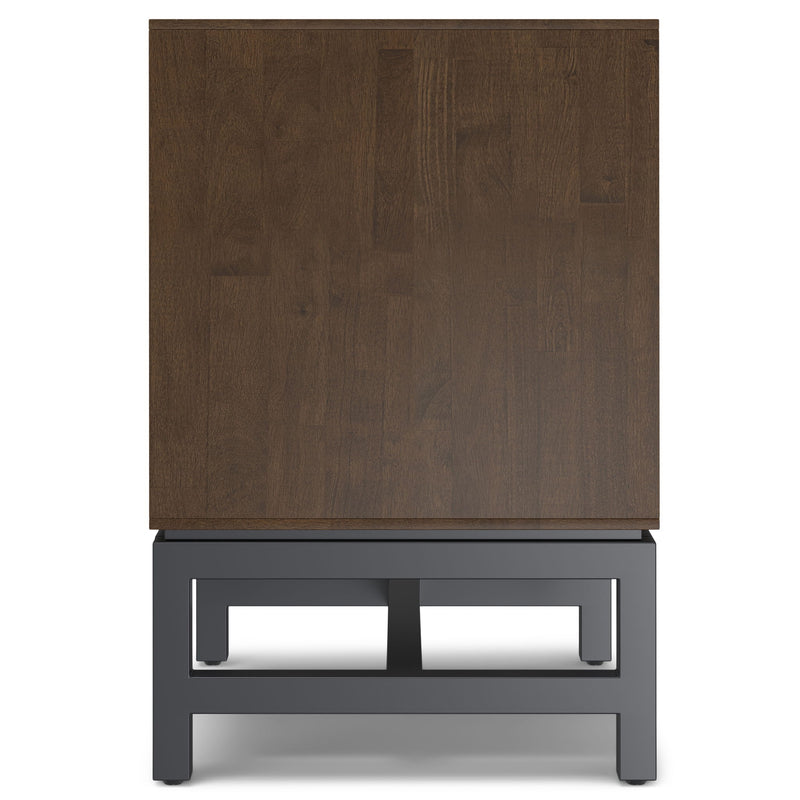 Walnut brown Banting nightstand by Simpli-Home, accent table with a sleek, modern design and storage drawer.