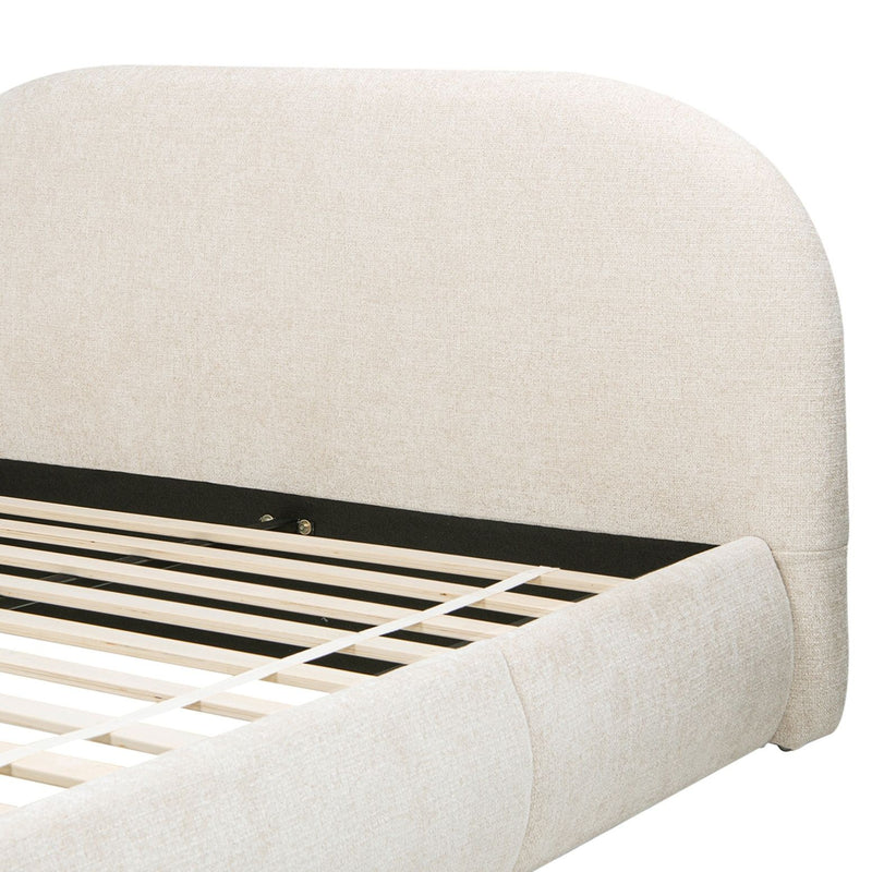 Jennifer Taylor Home Archie Puffy Grounded upholstered platform bed with plush headboard and modern design, shown in a bedroom setting.