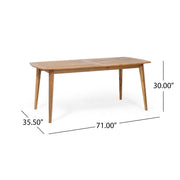 Noble House Placidity outdoor expandable dining table with slatted tabletop and tapered legs, ideal for patio dining.