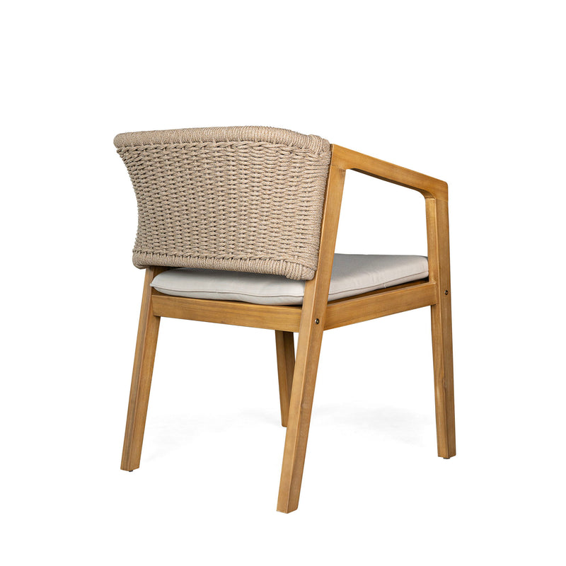 Pair of Noble House patio dining chairs in light teak finish, set of 2, featuring wooden slats and sturdy frame for outdoor seating.