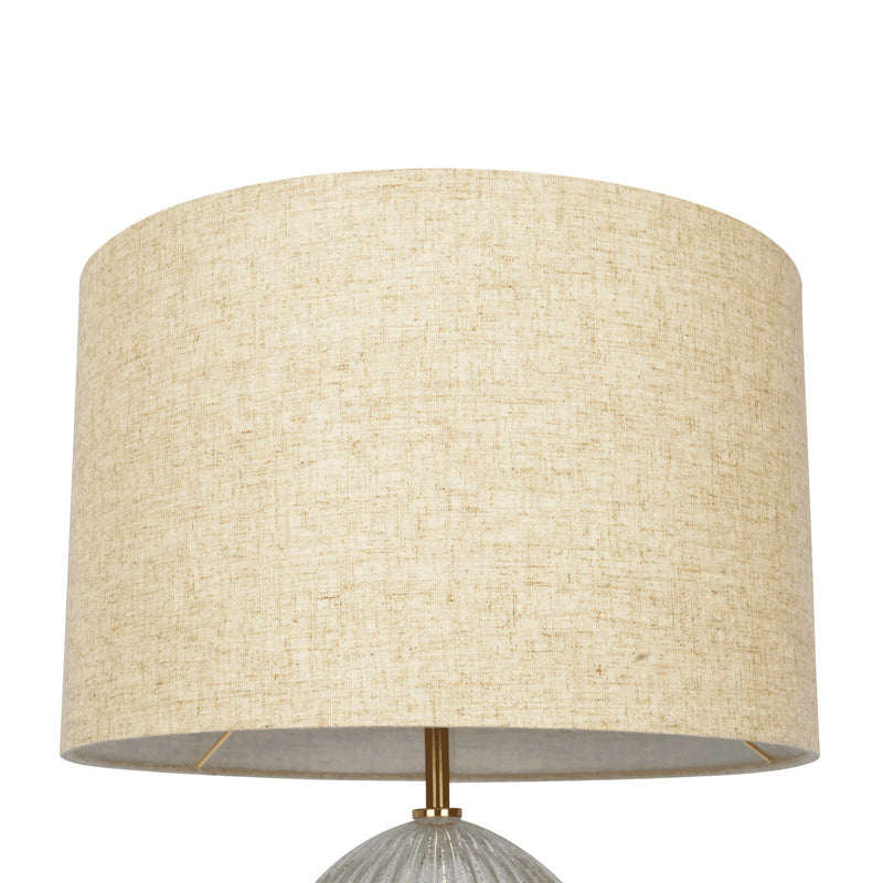 Aurora - Ribbed Lamp Base Clear Table Lamp Large Linen Shade - Beige / Clear / Gold - R&R Furniture Gallery (Fountain Valley, CA)