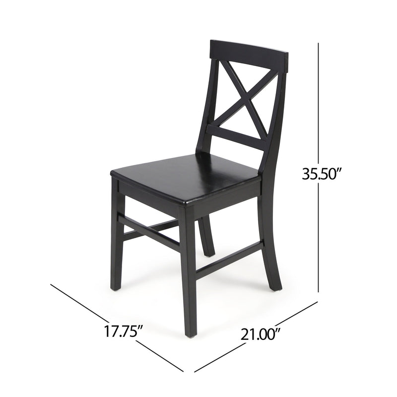 Set of two Noble House Plethora dining chairs with X-shaped back and wooden legs, modern and stylish for dining rooms.