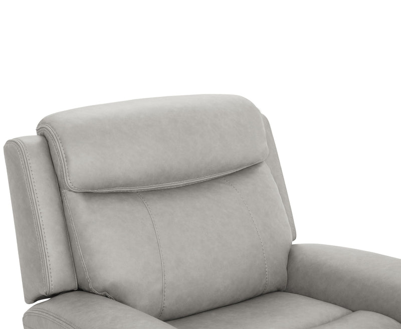 Parker Living Callahan power lift recliner with heat and massage features, upholstered in plush fabric, showcasing its reclined position.