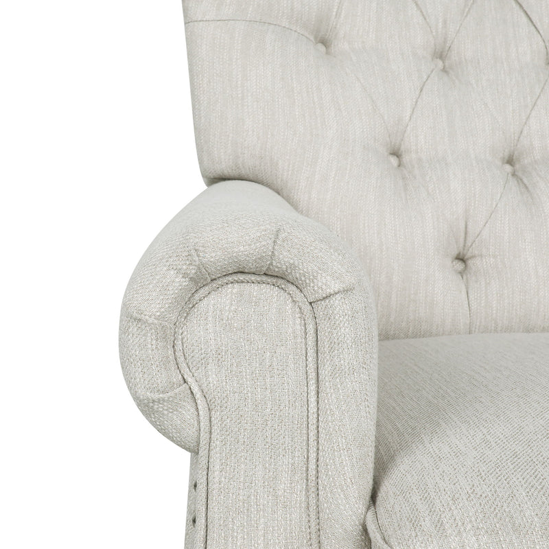 Noble House Welch contemporary tufted pushback recliner in neutral fabric with plush cushioning and modern design.