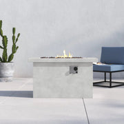 Gray propane and natural gas outdoor fire pit table by LSI Patio Furniture with a sleek, modern design and built-in flame feature.