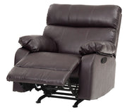 Glory Furniture modern design rocker recliner with plush upholstery and curved wooden base, perfect for living room relaxation.
