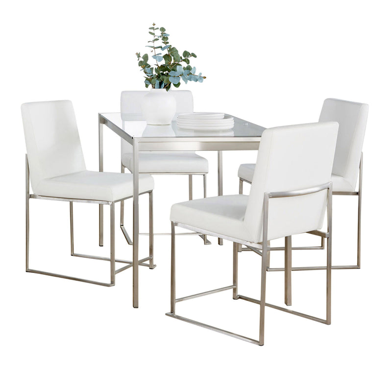 Lumi Source Fuji high back contemporary dining set with glass tabletop, includes five matching chairs, modern design.