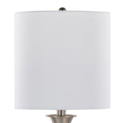 Lumi Source Sawyer contemporary table lamp set with nickel finish, white shades, and built-in USB ports for convenient charging.