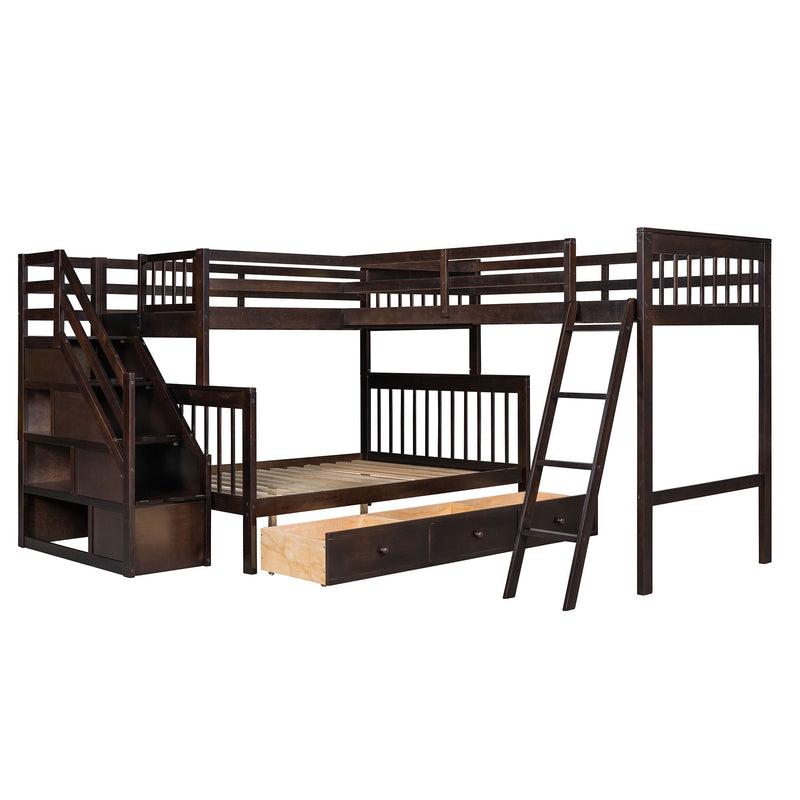 Solid L Shaped Bunk Bed With 3 Drawers, Ladder And Staircase - R&R Furniture Gallery (Fountain Valley, CA)