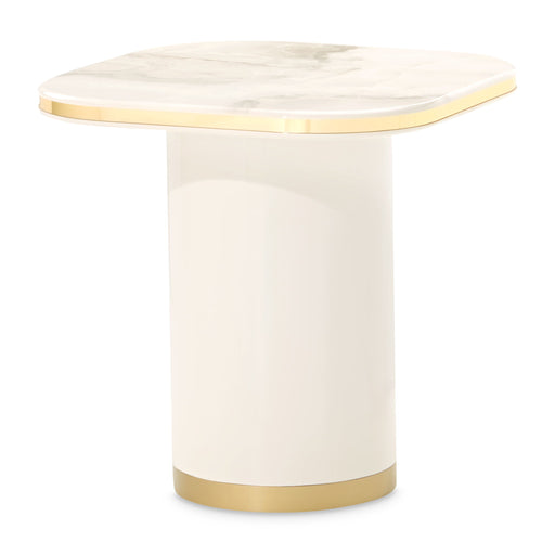 Michael Amini Gineverra rectangular cocktail table with a sleek wooden surface and modern design.