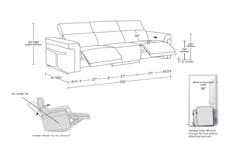 1126 - 3-Piece Modular Power Reclining Sofa In With 2 Power Recliners & Power Headrests