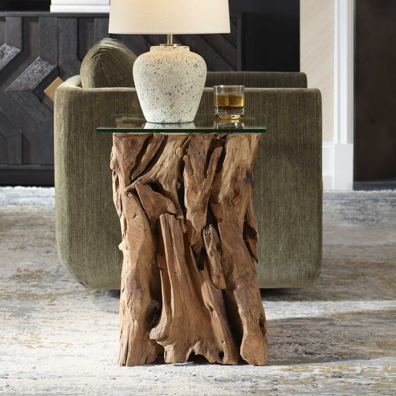 Rozel - Teak Wood End Table - Light Brown
