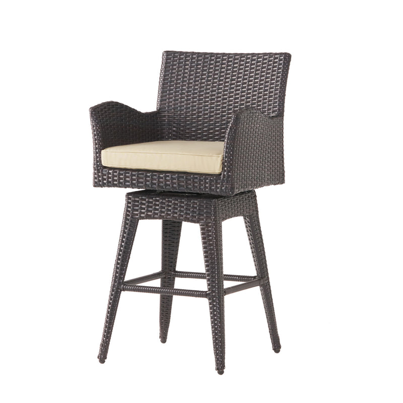 Outdoor Modern Rattan Swivel Barstool With Tapered Legs - Beige / Multibrown - R&R Furniture Gallery (Fountain Valley, CA)