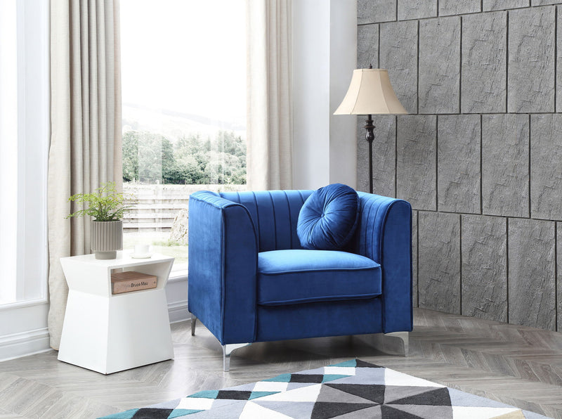 Contemporary sloped armchair by Glory Furniture with plush upholstery and modern design, shown in a cozy living room setting.