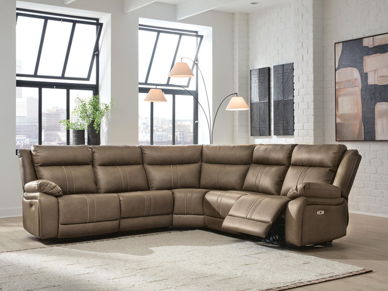 Signature Design by Ashley Max-Momentum reclining sectional with plush cushions and reclining seats in a modern living room setting.