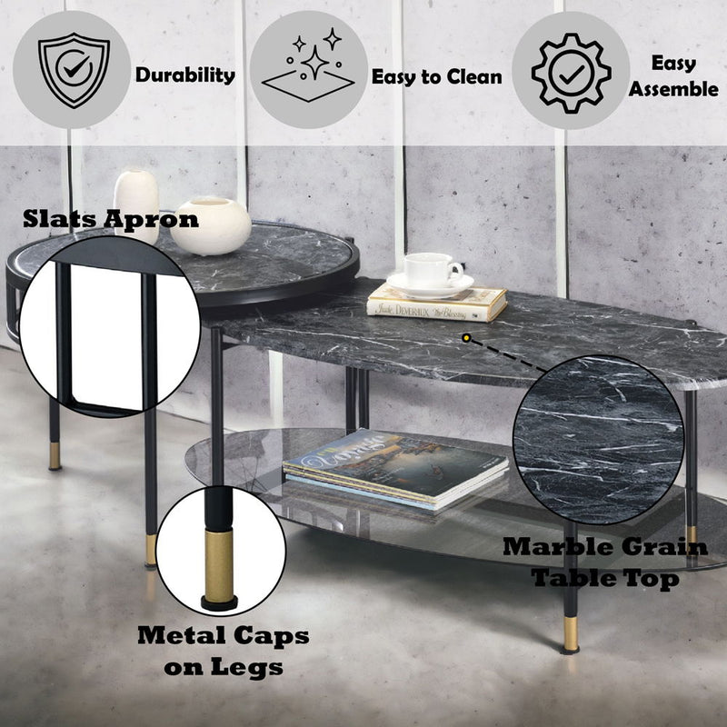 Silas - Nesting Coffee Table Set - Faux Marble Top & Black - R&R Furniture Gallery (Fountain Valley, CA)