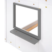 Wood bunk bed with roof, window, guardrail, and ladder from DreamHaus, showcasing a sturdy twin-over-twin design for kids' bedrooms.