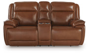 Healy Pier - Power Reclining Loveseat With Console / Adj Headrest - Chocolate - R&R Furniture Gallery (Fountain Valley, CA)