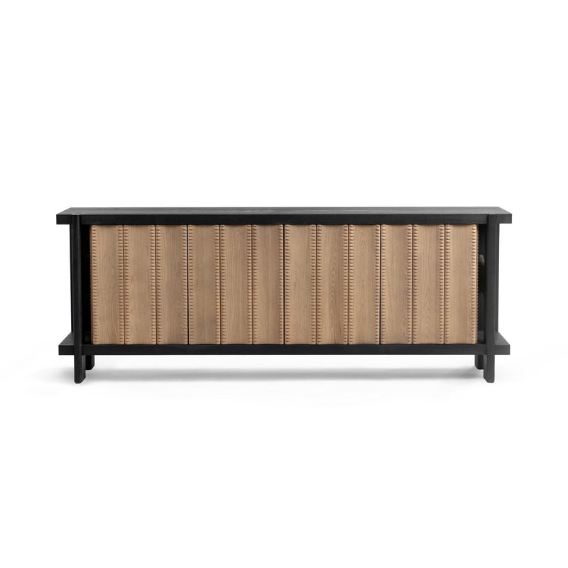 Classic Home Ellison 4-door buffet cabinet in Shoreline Noir with sleek design and ample storage space.