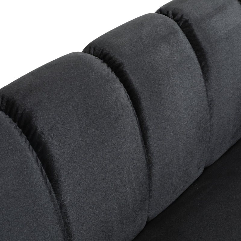 Noble House Miranda modern glam 3-seater stationary sofa with plush upholstery and sleek design in a contemporary living room setting