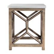 Uttermost Catali Stone End Table in white and light brown with a sleek, modern design and smooth stone surface.