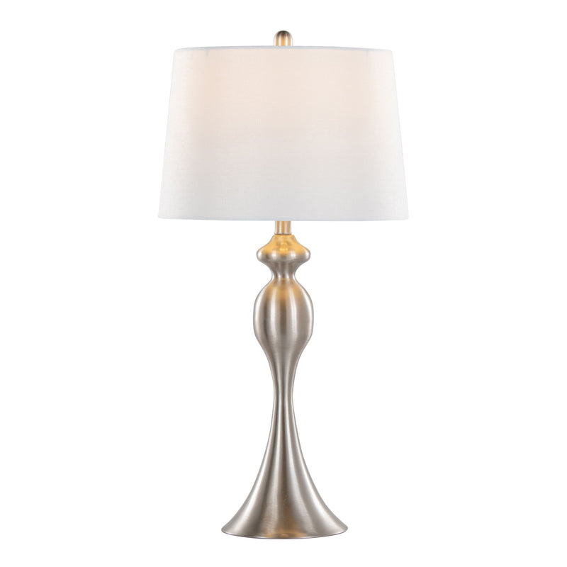 Lumi Source Ashland contemporary table lamp set with nickel finish and white shades, modern design for living room decor.