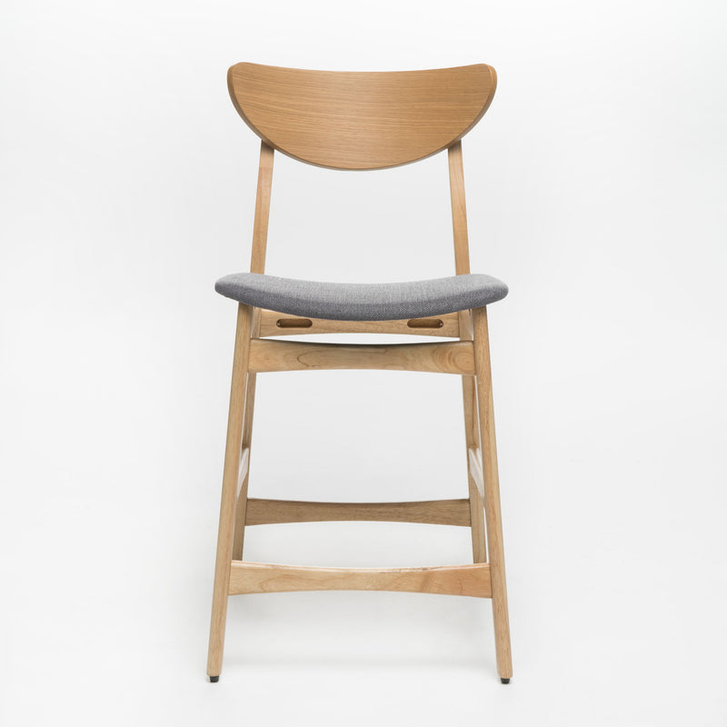 Noble House retro modern counter height stool set with cushioned seats, featuring sleek design and wooden legs.