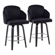 Set of two Lumi Source Dahlia contemporary counter stools with round footrests, featuring modern design and upholstered seats.