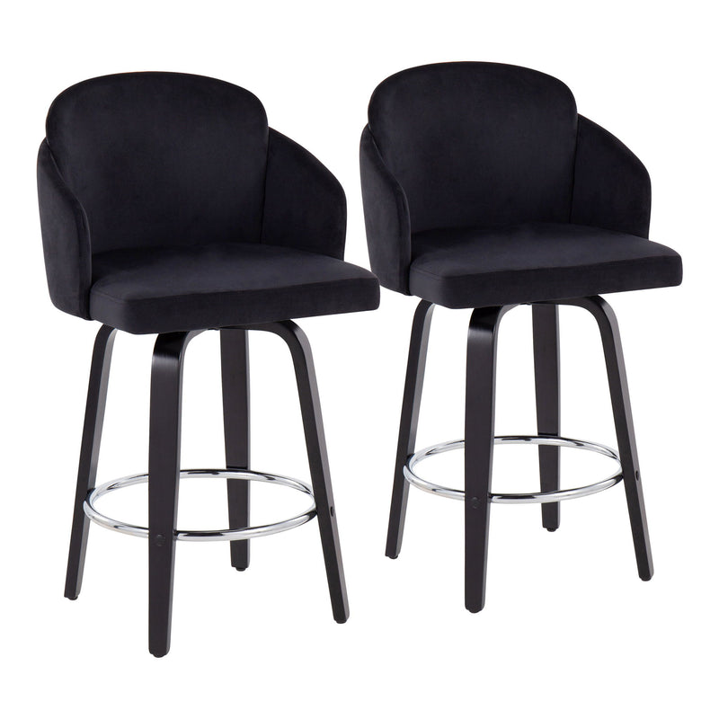 Set of two Lumi Source Dahlia contemporary counter stools with round footrests, featuring modern design and upholstered seats.