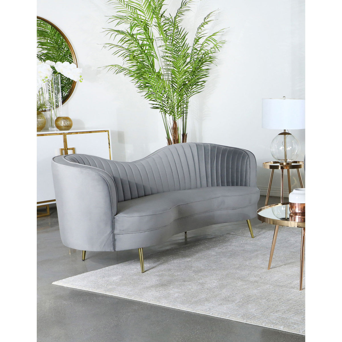 Reigha - Upholstered Sofa Lounge Furniture With Channel Tufted Backrest - Gray