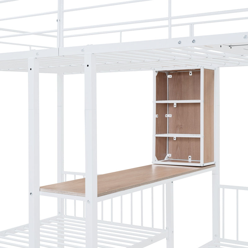 Triple Bunk Bed With Drawers, Multi-Functional Frame With Desks And Shelves In The Middle - R&R Furniture Gallery (Fountain Valley, CA)