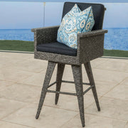 Outdoor Rattan Swivel Barstool With Water Resistant Cushion - Mixed Black / Dark Gray - R&R Furniture Gallery (Fountain Valley, CA)
