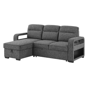 Mitchell - Reversible Sofabed With Storage Chaise, USB And Cup Holders - Dark Gray