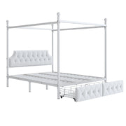 Queen Size Canopy Platform Bed With Upholstered Headboard And 2 Storage Drawers - White - R&R Furniture Gallery (Fountain Valley, CA)