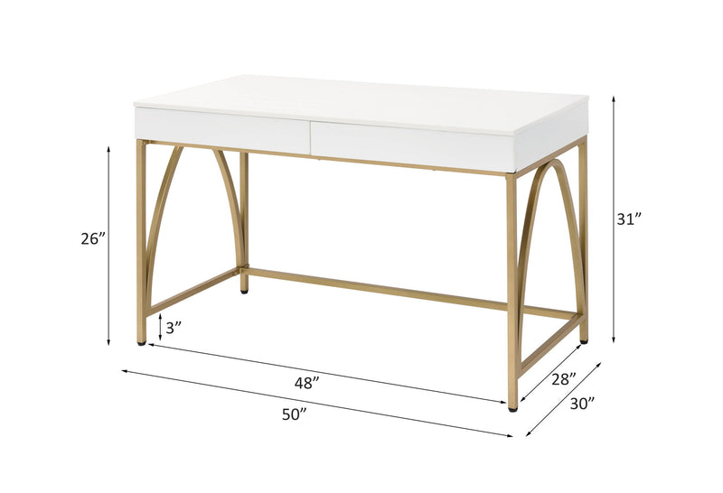 Lightmane - Writing Desk (Same Ac00900) - White High Gloss & Gold - R&R Furniture Gallery (Fountain Valley, CA)