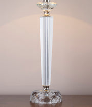 Set of two Lumi Source Diamond Torch contemporary crystal table lamps with clear and off-white shades and polished nickel bases.