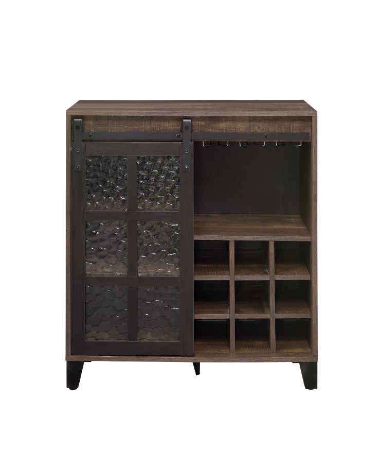 Treju - Wine Cabinet - Obscure Glass, Rustic Oak & Black - R&R Furniture Gallery (Fountain Valley, CA)