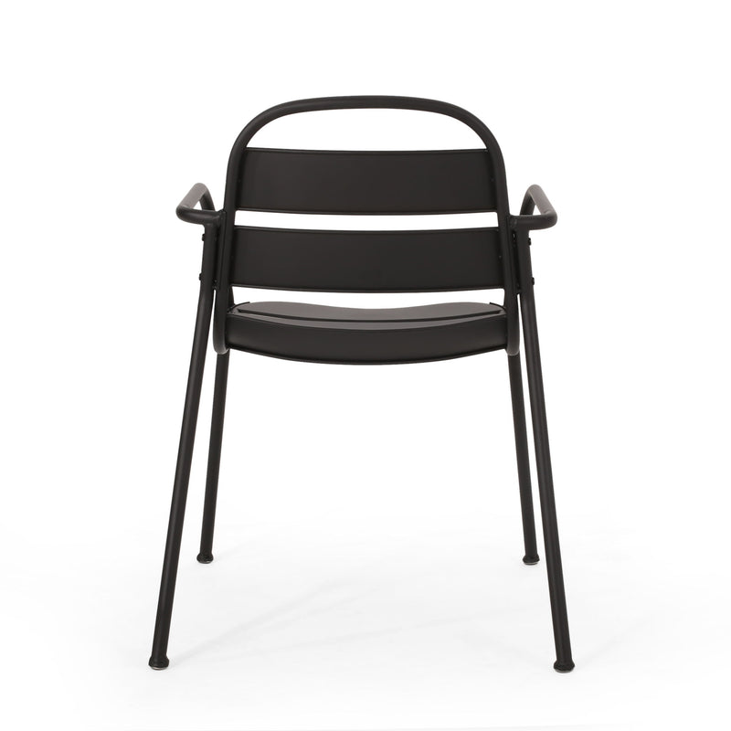 Noble House Terra Nova matte black 3-piece outdoor bistro set with table and two chairs, perfect for patio or garden seating.