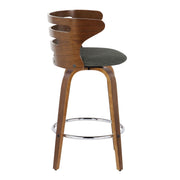 Lumi Source Cosini mid-century modern fixed height barstool set with swivel, round footrest, and sleek design in natural wood finish.