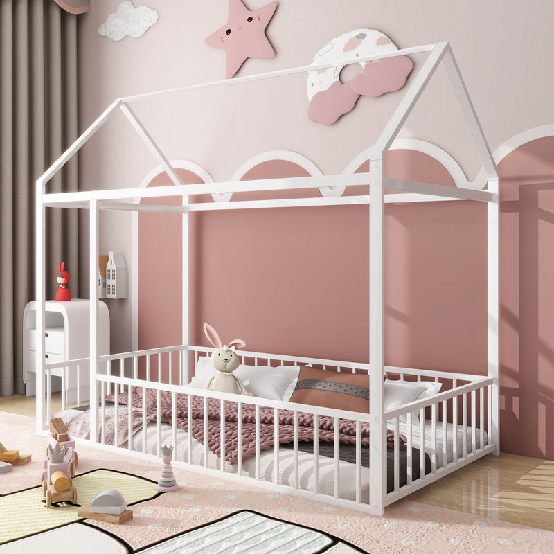 Metal Bed House Bed Frame With Fence - R&R Furniture Gallery (Fountain Valley, CA)