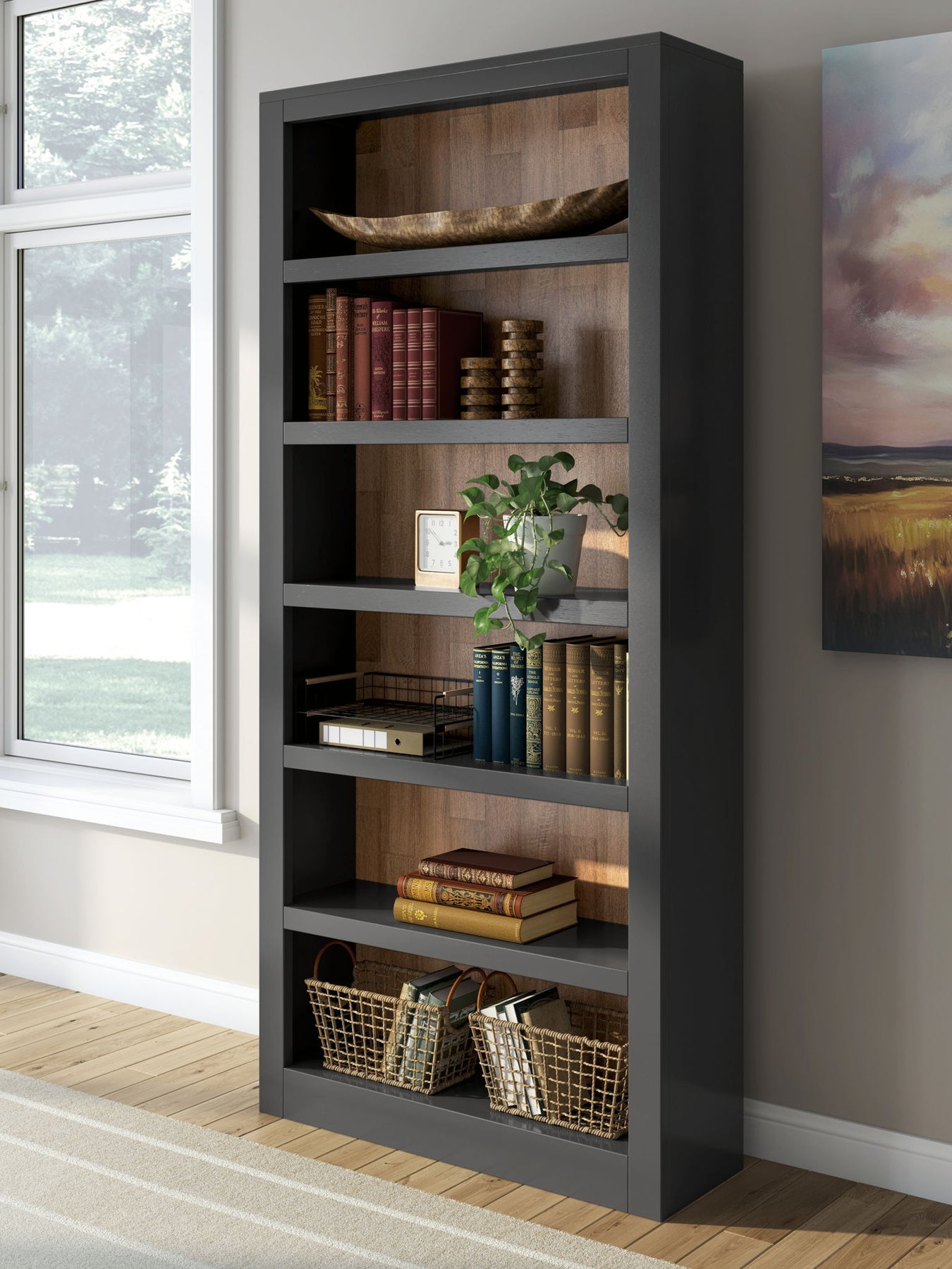 Wildenauer - 4 Pc. - Home Office Desk And Return, Swivel Desk Chair, Bookcase - Brown / Black - R&R Furniture Gallery (Fountain Valley, CA)