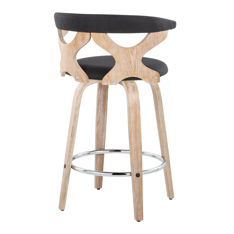 Set of two Lumi Source Gardenia mid-century modern fixed height counter stools with swivel seats, showcasing sleek wooden design.