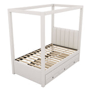 Upholstery Canopy Platform Bed With Trundle And Three Storage Drawers - R&R Furniture Gallery (Fountain Valley, CA)