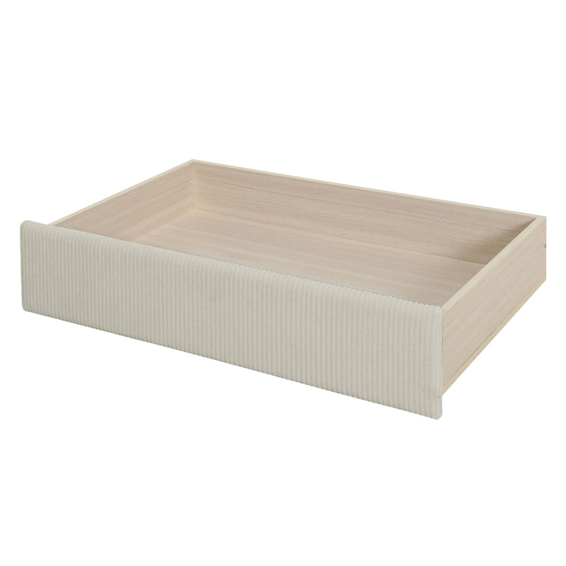 Halcyon Home storage daybed with two drawers and wood slat design in a cozy bedroom setting